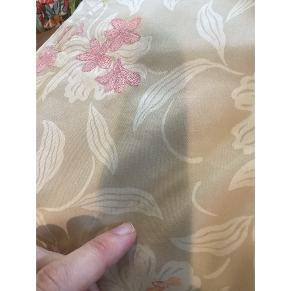 Vtg Tommy Bahama Womens Capris Size 2 Hawaiian Tropical Beige Floral Cotton Silk - Picture 13 of 14
